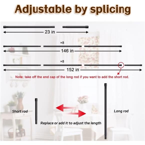 Curtain Rods for Windows 66 to 144, 5/8 Inch Matte Black Curtain Rod Set - Picture 4 of 6